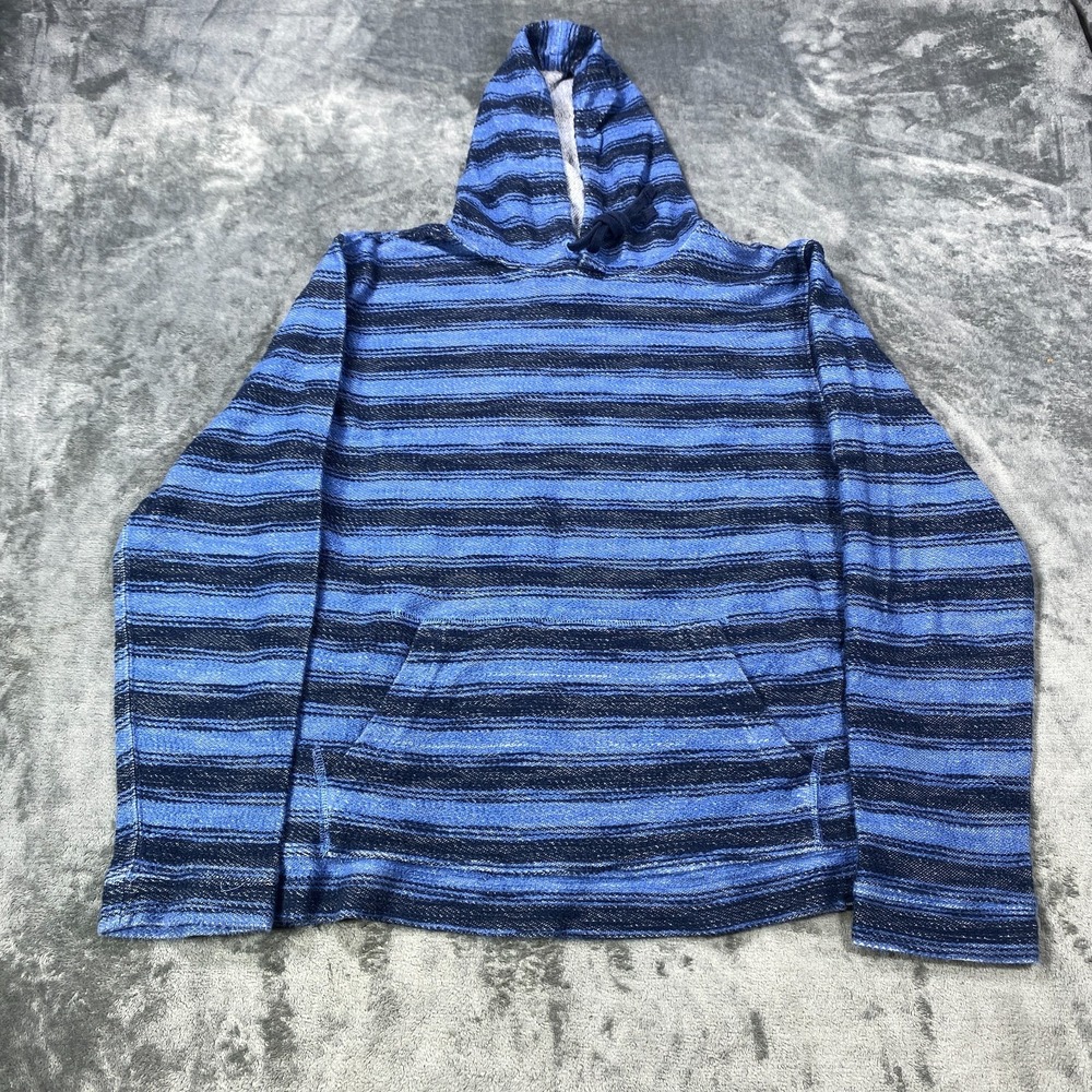 Lucky Brand Hoodie Mens Medium Blue Baja Surfer Pullover Striped Knit Boho Rag